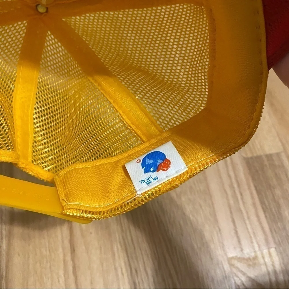 Vintage 4x4 Striped Monster Truck Mesh Back Trucker Hat Yellow Red White Gold